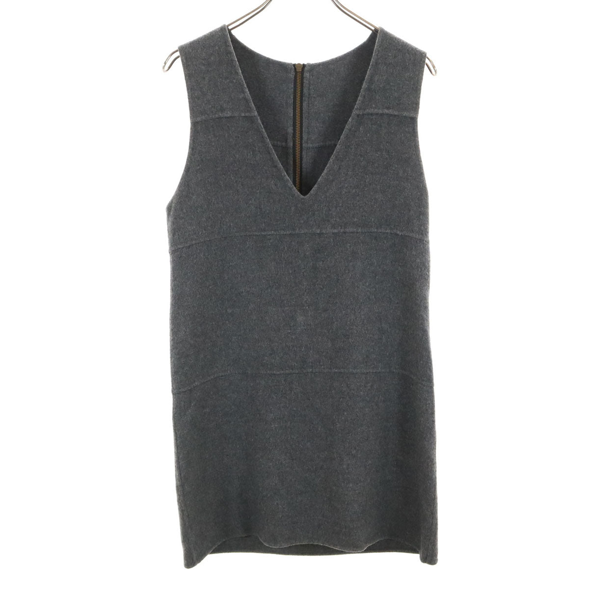 LANVIN ランバン ウールブレンド ノースリーブ Vネック ワンピース 36 グレー レディース