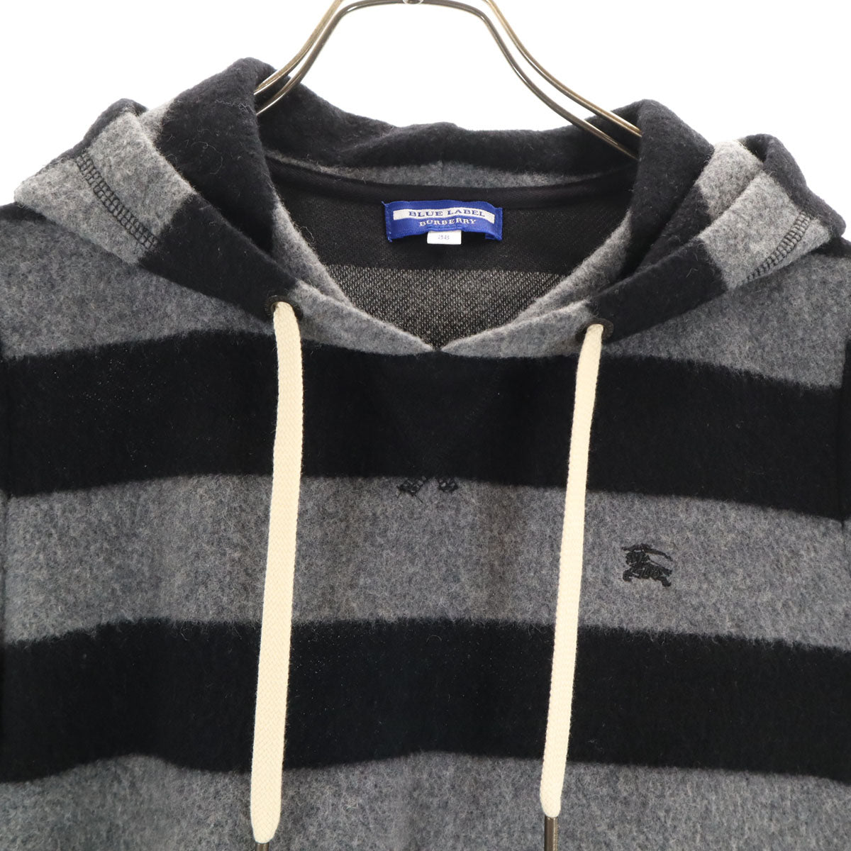 BURBERRY BLUE LABEL バーバリーブルーレーベル ウールブレンド ボーダー 長袖 ニットパーカー ワンピース 38 グレー系 三陽商会 レディース