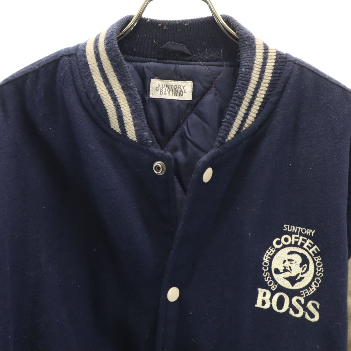 SUNTORY ORIGINAL DESIGN サントリーボス レザー切替 スタジャン ネイビー系 メンズ