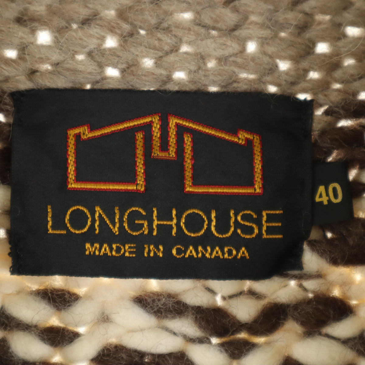 LONGHOUSE ロングハウス カナダ製 ウール100％ カウチンジャケット 40 ベージュ系 メンズ