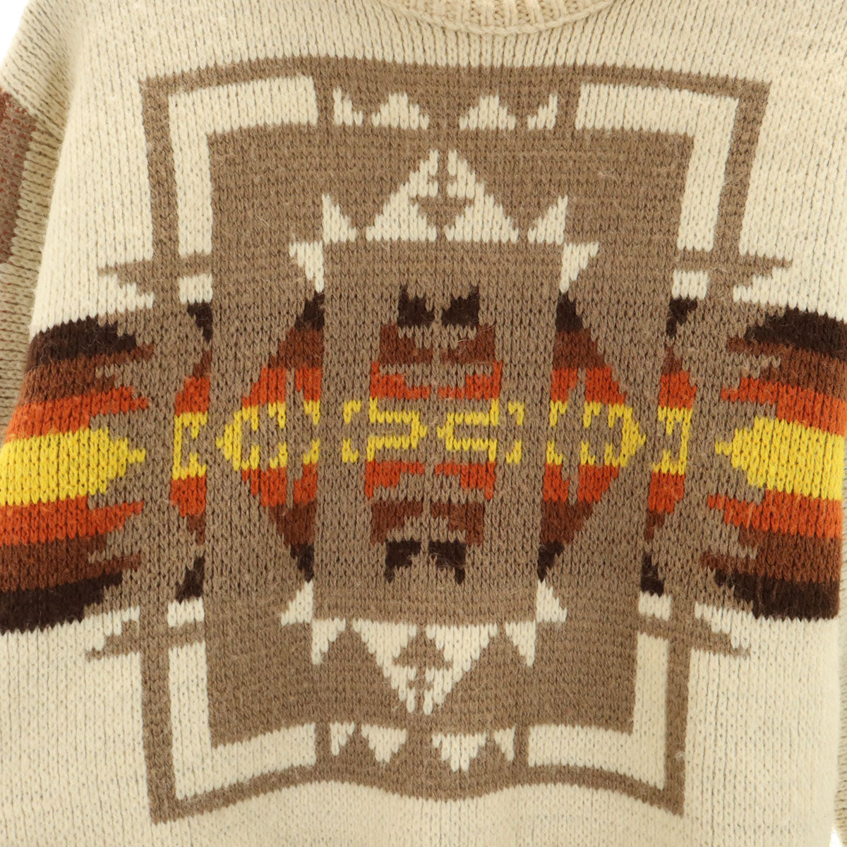 JCPenney ジェイシーペニー 80s ヴィンテージ ネイティブ柄 長袖 セーター S ベージュ ニット メンズ