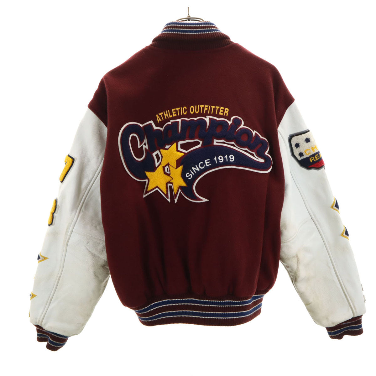 Champion チャンピオン レタードワッペン 牛革レザー切替 スタジャン L ボルドー メンズ