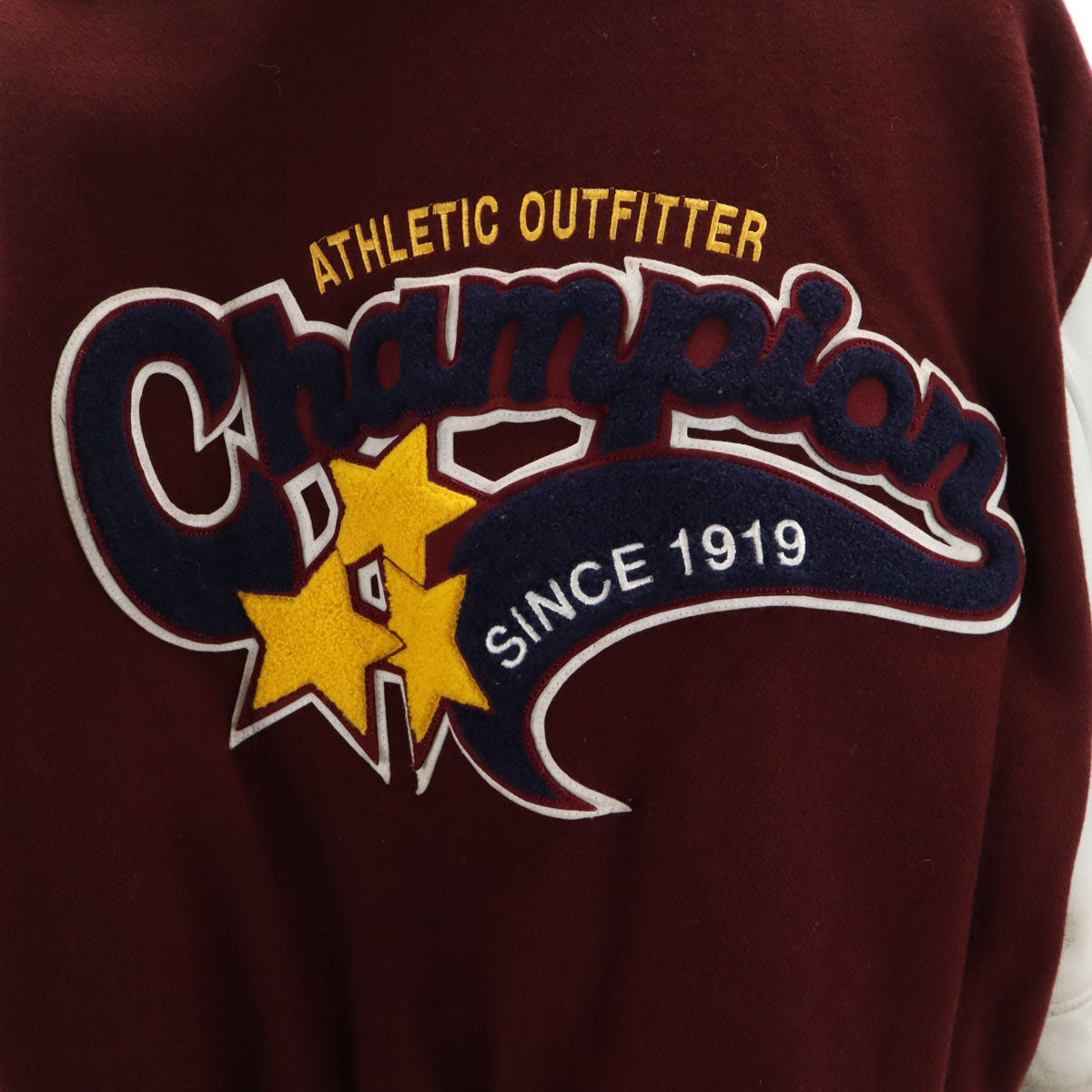 Champion チャンピオン レタードワッペン 牛革レザー切替 スタジャン L ボルドー メンズ