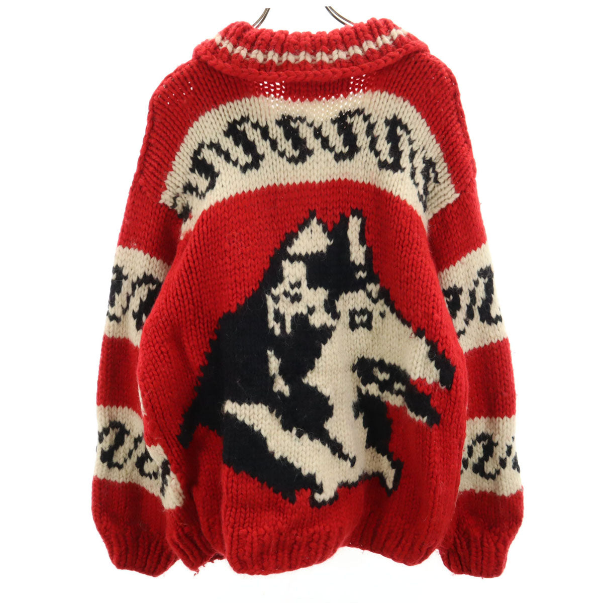 KANATA カナタ カナダ製 オオカミ ウルフ カウチンジャケット レッド メープルボタン セーター アニマル柄 メンズ