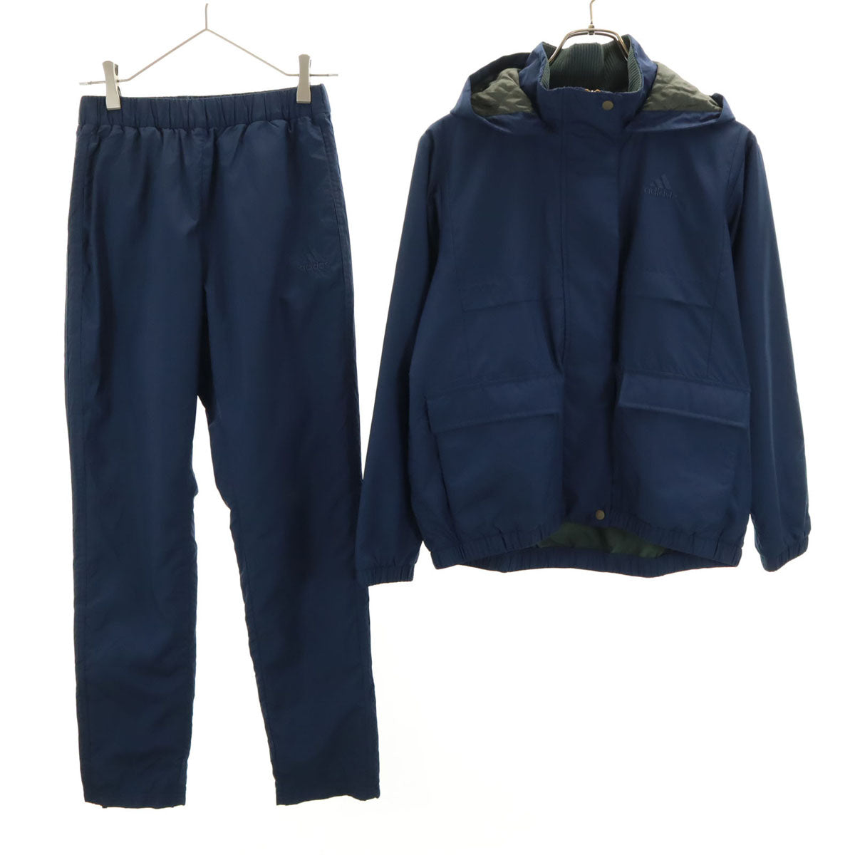 adidas アディダス フード付き ウインドブレーカー 上下 セットアップ S ネイビー トレーニング トリコット裏地 レディース