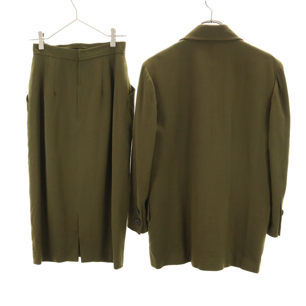 GIVENCHY Life ジバンシィライフ 90s ウール100％ オールド スカートスーツ 上下 セットアップ 11号 オリーブ レディース