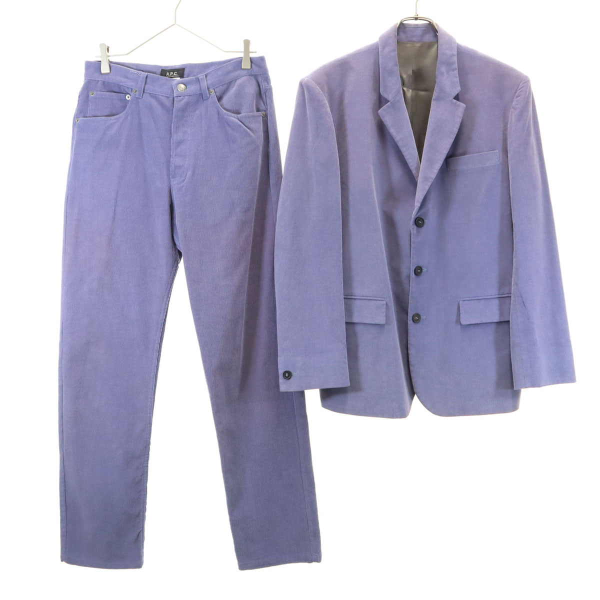 A.P.C. アーペーセー フランス製 コーデュロイ テーラードジャケット 上下 セットアップ S/32 パープル系 ボタンフライ メンズ