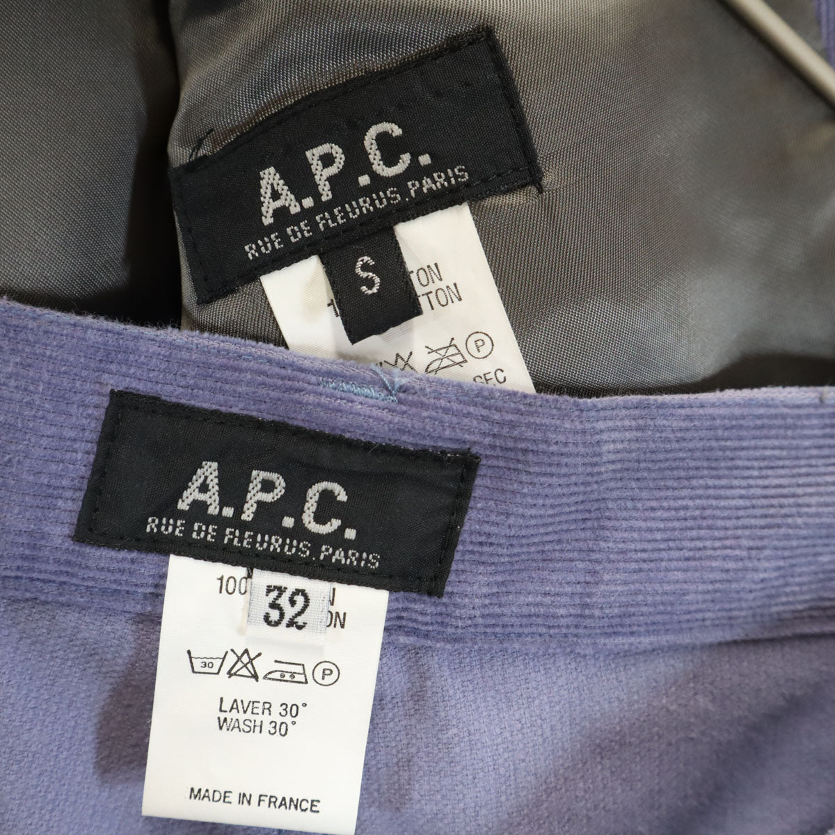 A.P.C. アーペーセー フランス製 コーデュロイ テーラードジャケット 上下 セットアップ S/32 パープル系 ボタンフライ メンズ