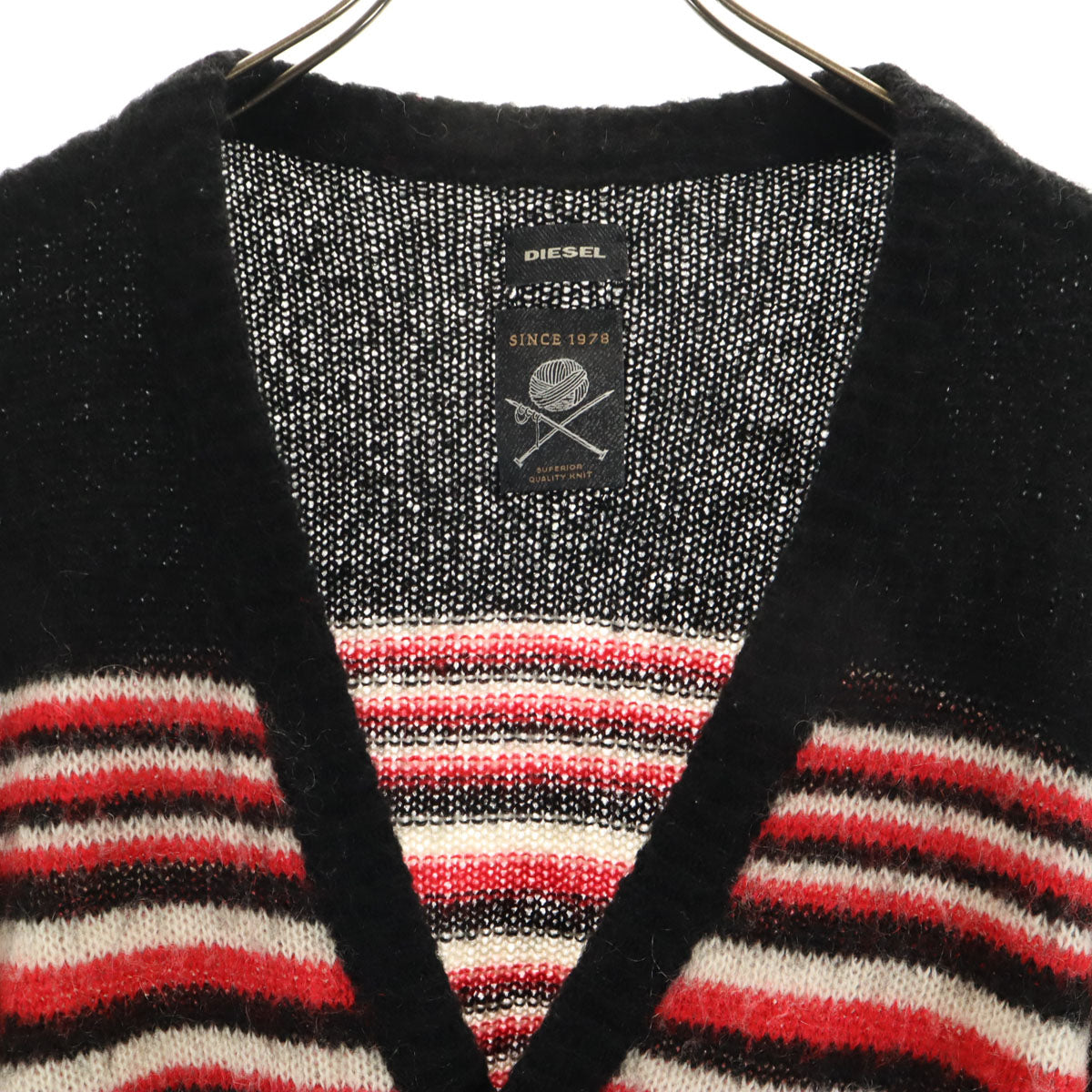 DIESEL ディーゼル イタリア製 ボーダー 長袖 ニットカーディガン L ブラック系 メンズ