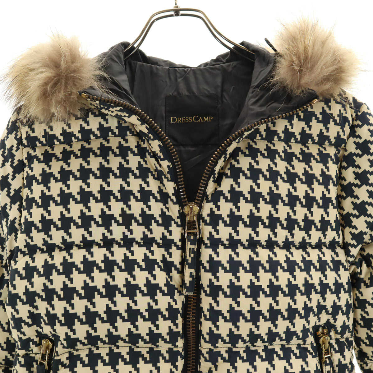 DRESSCAMP ドレスキャンプ DUVETICA デュベティカ コラボ 千鳥柄 ダウンジャケット 38 ベージュ系 レディース