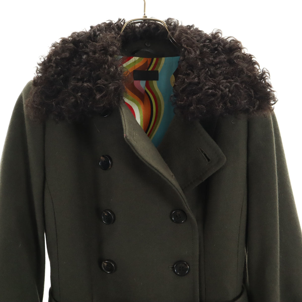 美品 Paul Smith BLACK ポールスミス ブラック ロングコート 42 カーキ レディース