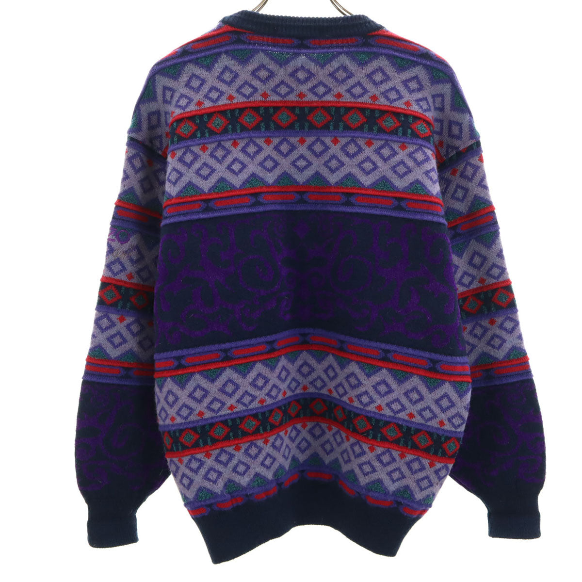 KENZO ケンゾー 90s 日本製 ウールブレンド オールド 総柄 ゴルフ 長袖 セーター 3 パープル系 ニット メンズ