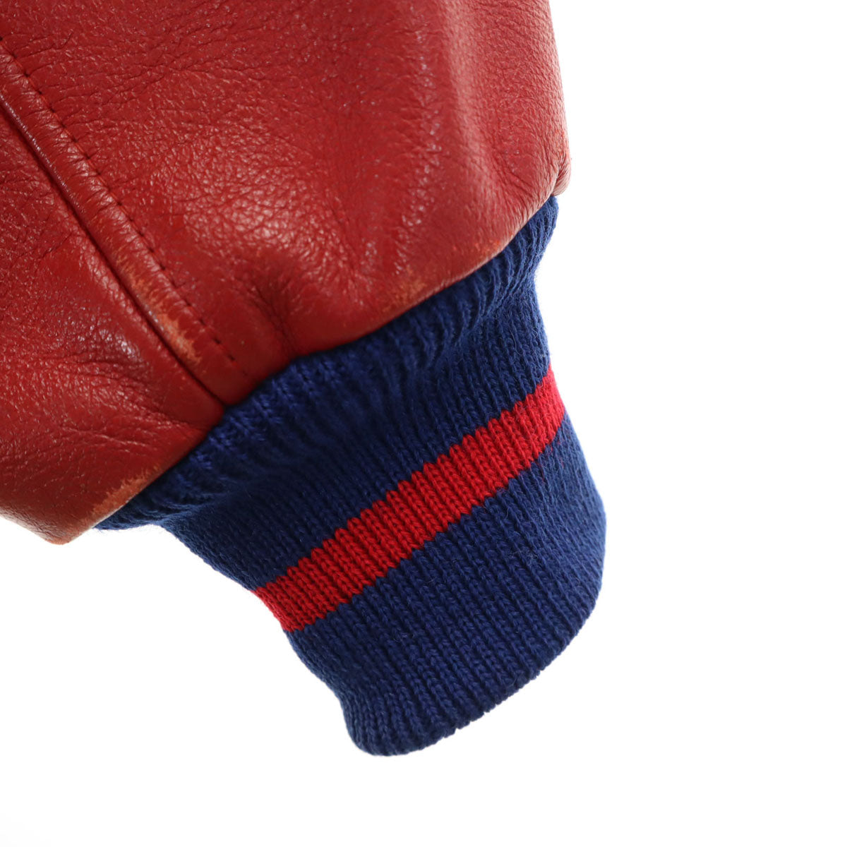 LASLEY KNITTING ラスレイニッティング 60s ウール ヴィンテージ 袖革 スタジャン 44 ネイビー系 メンズ