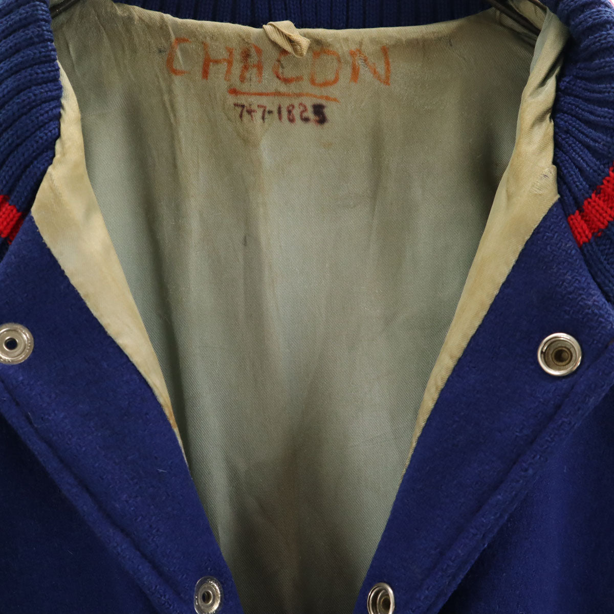 LASLEY KNITTING ラスレイニッティング 60s ウール ヴィンテージ 袖革 スタジャン 44 ネイビー系 メンズ