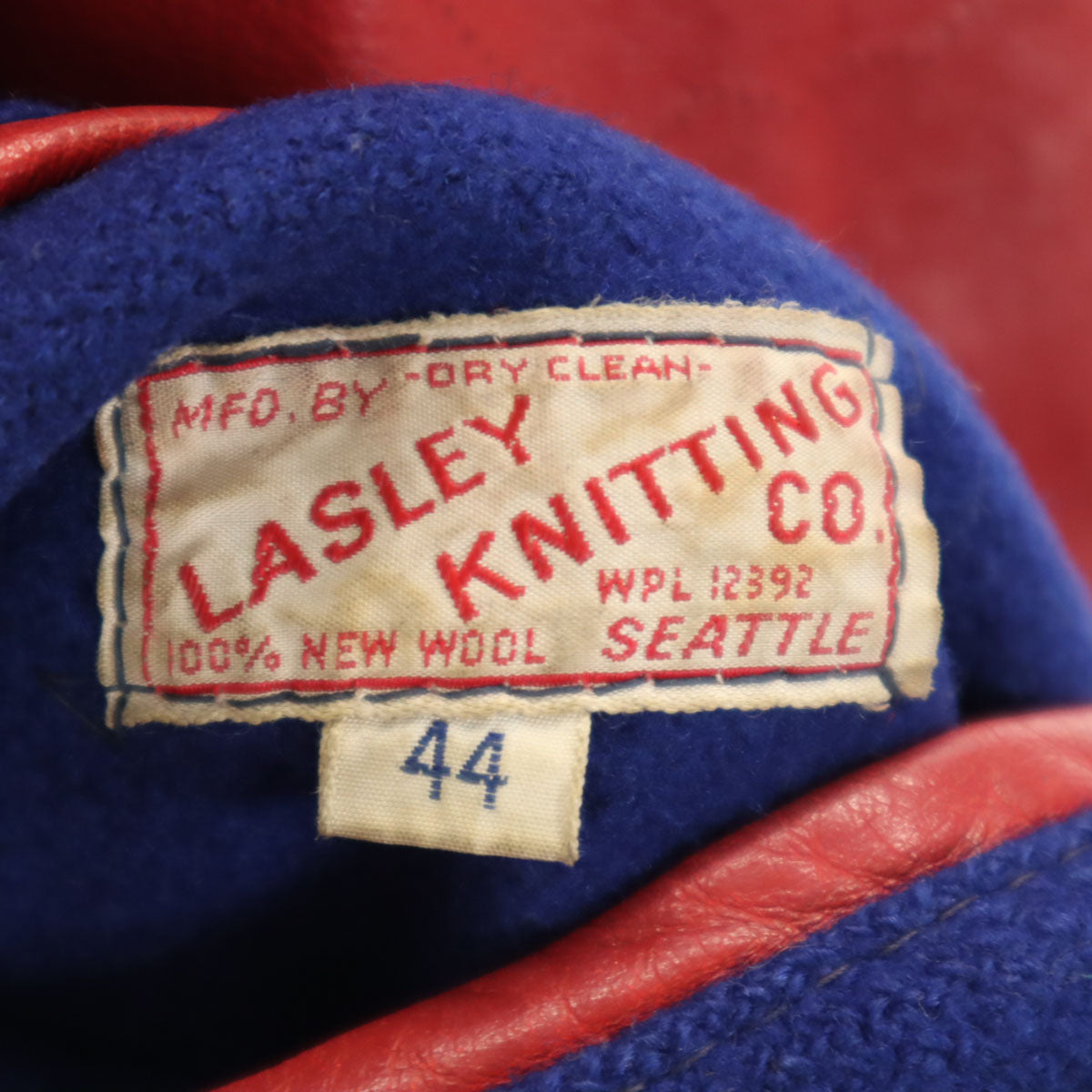 LASLEY KNITTING ラスレイニッティング 60s ウール ヴィンテージ 袖革 スタジャン 44 ネイビー系 メンズ