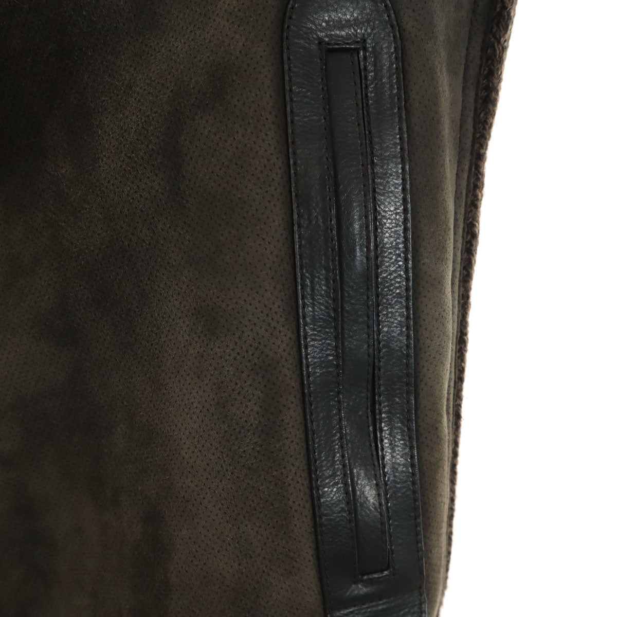 SalvatoreFerragamo サルバトーレフェラガモ イタリア製 ウールブレンド レザー切替 ニットジャケット M ブラウン メンズ