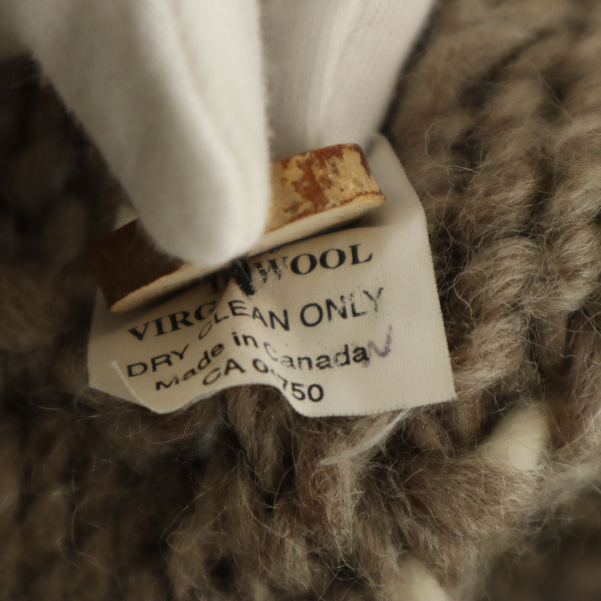 90s カナダ製 オールド ツリー ベア柄 ショールカラー カウチンジャケット アイボリー メープルボタン クマ メンズ