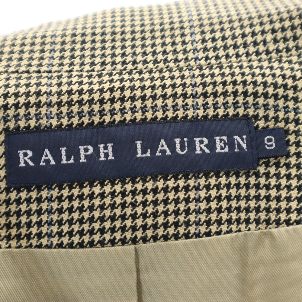 RALPH LAUREN ラルフローレン シルクブレンド ハウンドトゥース柄 ダブル テーラードジャケット 9 ベージュ レディース