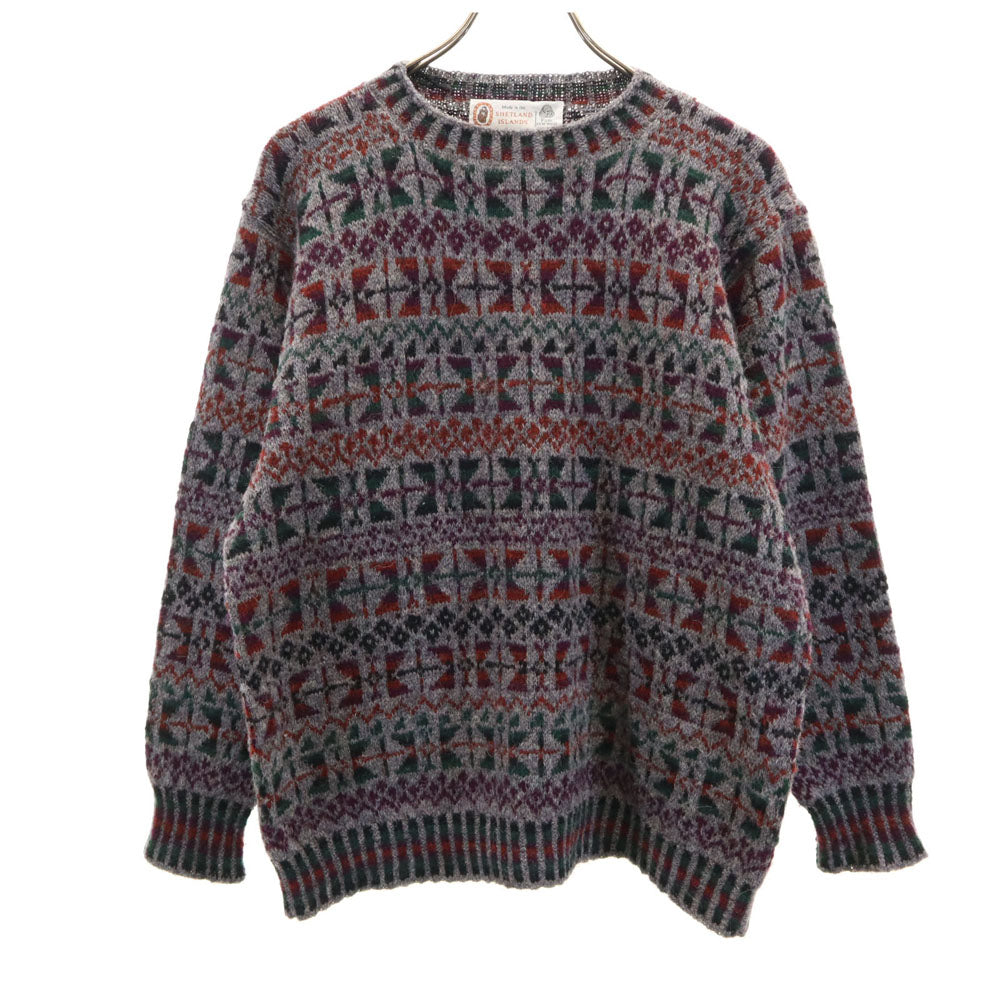 ヘイゼル シンプソン 80s スコットランド製 ヴィンテージ ネイティブ柄 長袖 セーター グレー ニット メンズ