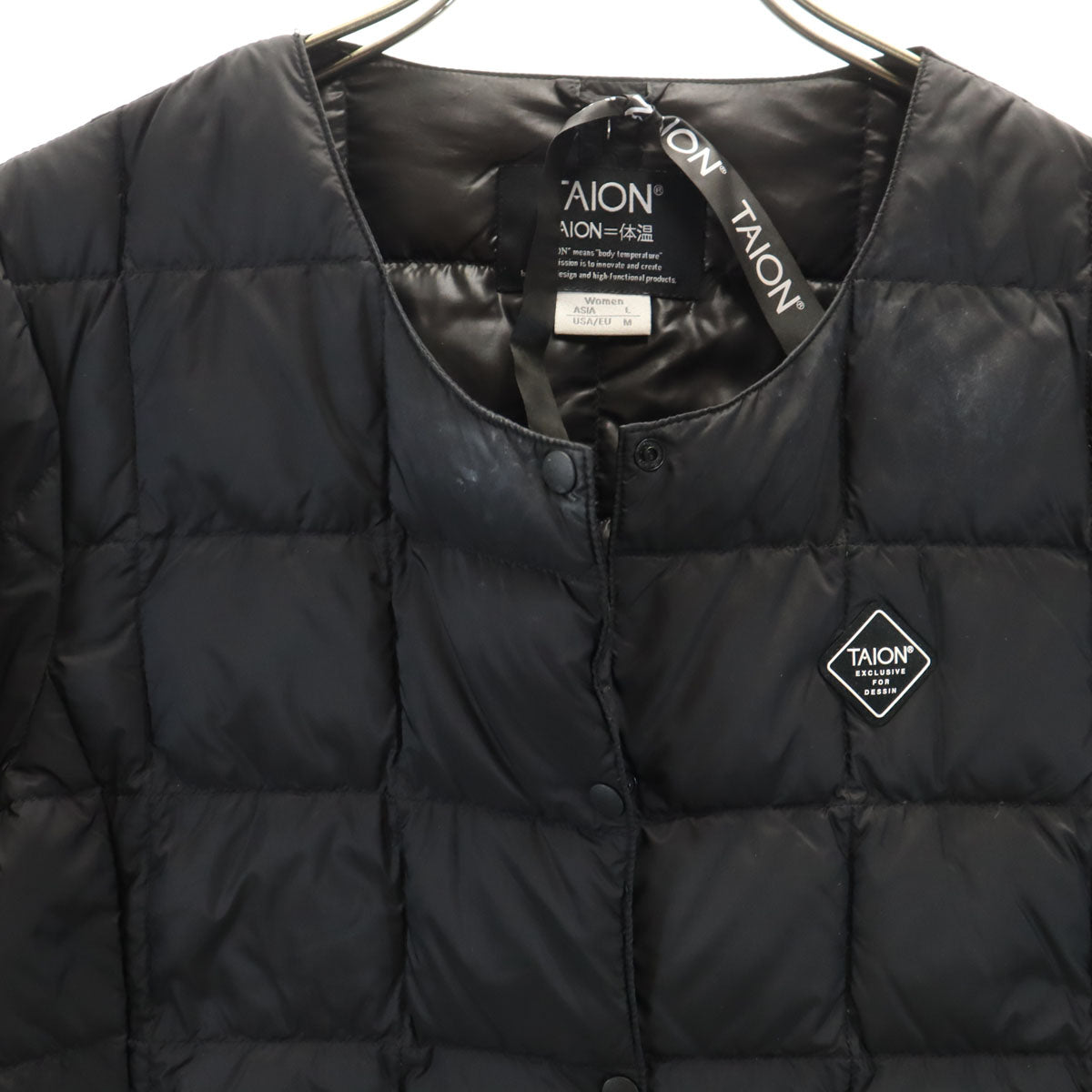 TAION タイオン インナー ダウンジャケット L ブラック 収納袋付き レディース