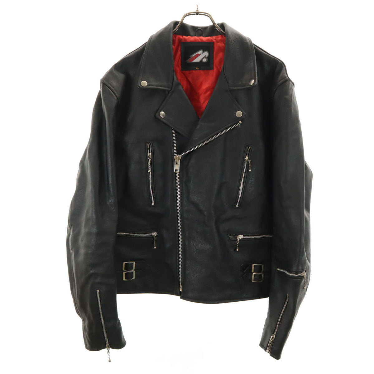 レザー ライダースジャケット 4L ブラック系 ビッグサイズ 裏キルティング メンズ