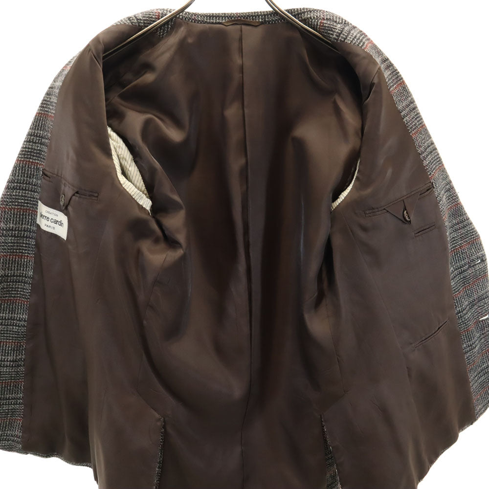 Pierre Cardin ピエールカルダン 日本製 チェック柄 ソフトツイード テーラードジャケット A5 グレー メンズ
