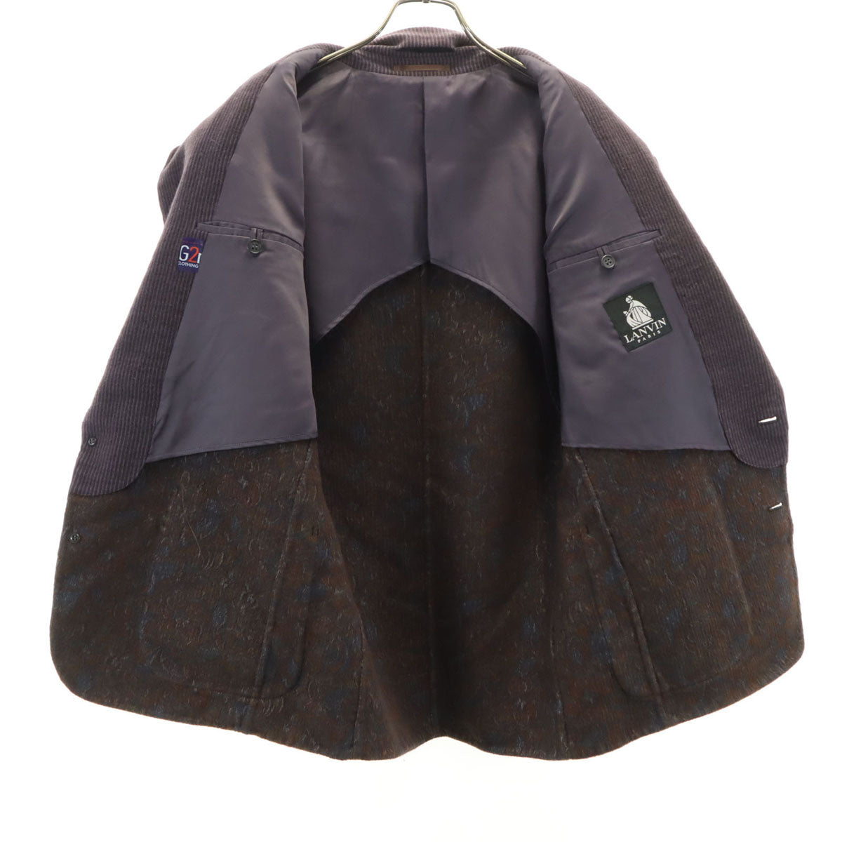 LANVIN ランバン 90s ウールブレンド オールド ストライプ テーラードジャケット 48-35 パープル系 メンズ