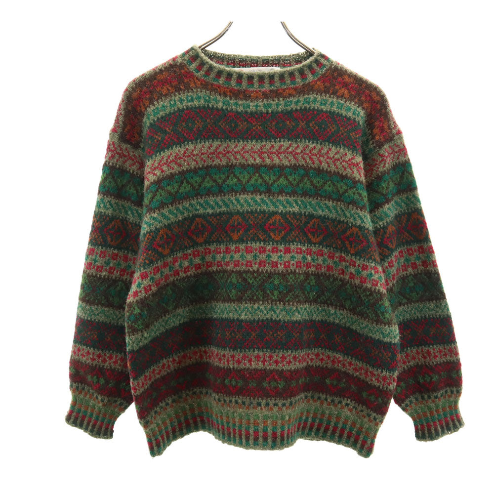 ヘイゼル シンプソン 80s スコットランド製 ヴィンテージ フェアアイル柄 長袖 セーター グリーン系 ニット メンズ