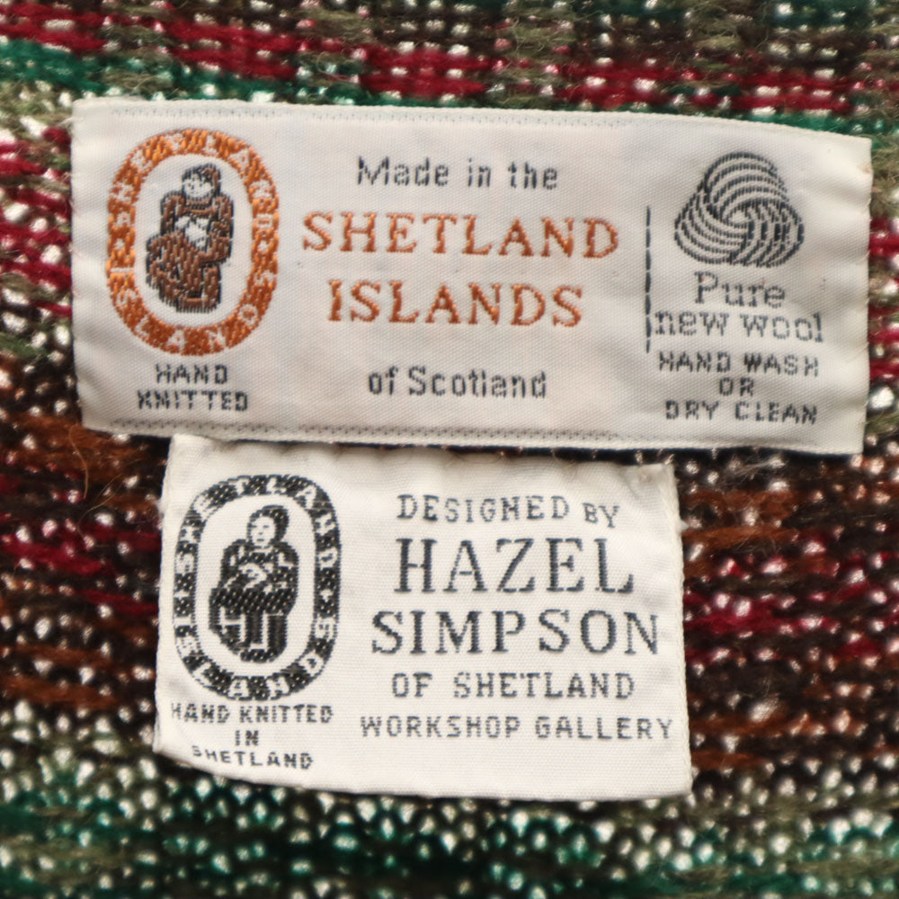 ヘイゼル シンプソン 80s スコットランド製 ヴィンテージ フェアアイル柄 長袖 セーター グリーン系 ニット メンズ