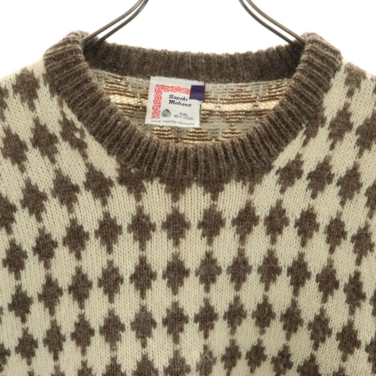 Rapaki Mahana 90s ニュージーランド製 オールド 総柄 長袖 セーター 42 生成り ニット メンズ