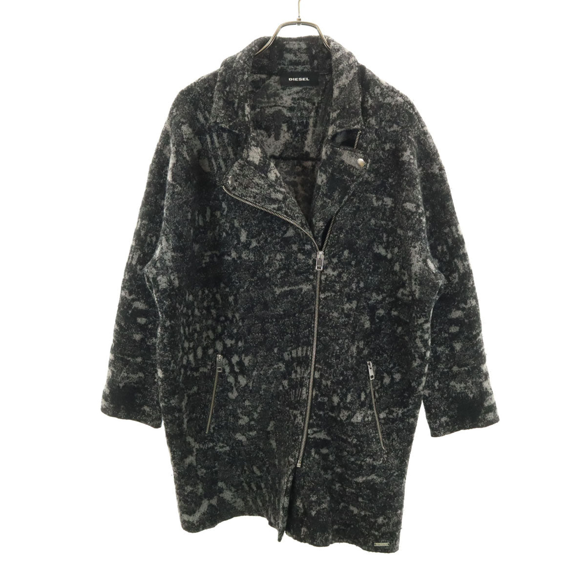 DIESEL ディーゼル ライダース ニット ロング コート S チャコールグレー レディース