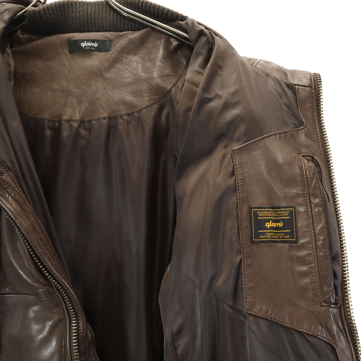 glamb グラム 羊革レザー 中綿ジャケット M ブラウン メンズ