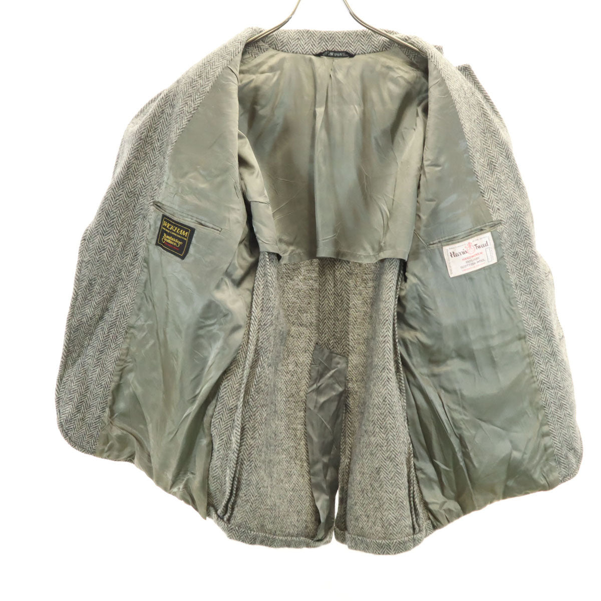 WICKHAM 70s 80s ヴィンテージ ヘリンボーン柄 ハリスツイード生地 テーラードジャケット グレー Harris Tweed メンズ