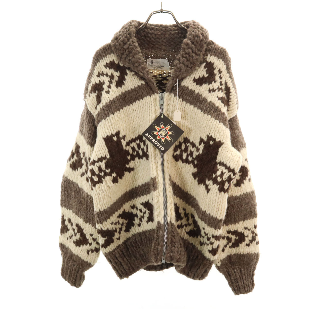 未使用 MODESTE INDIAN SWEATER & CRAFTS LTD. サンダーバード柄 カウチンジャケット 46 ブラウン メンズ