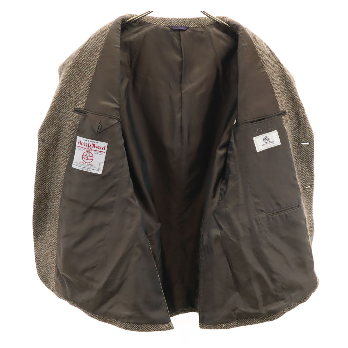 Kent & Curwen ケントアンドカーウェン ヘリンボーン柄 ハリスツイード生地 テーラードジャケット AB4 ブラウン Harris Tweed メンズ