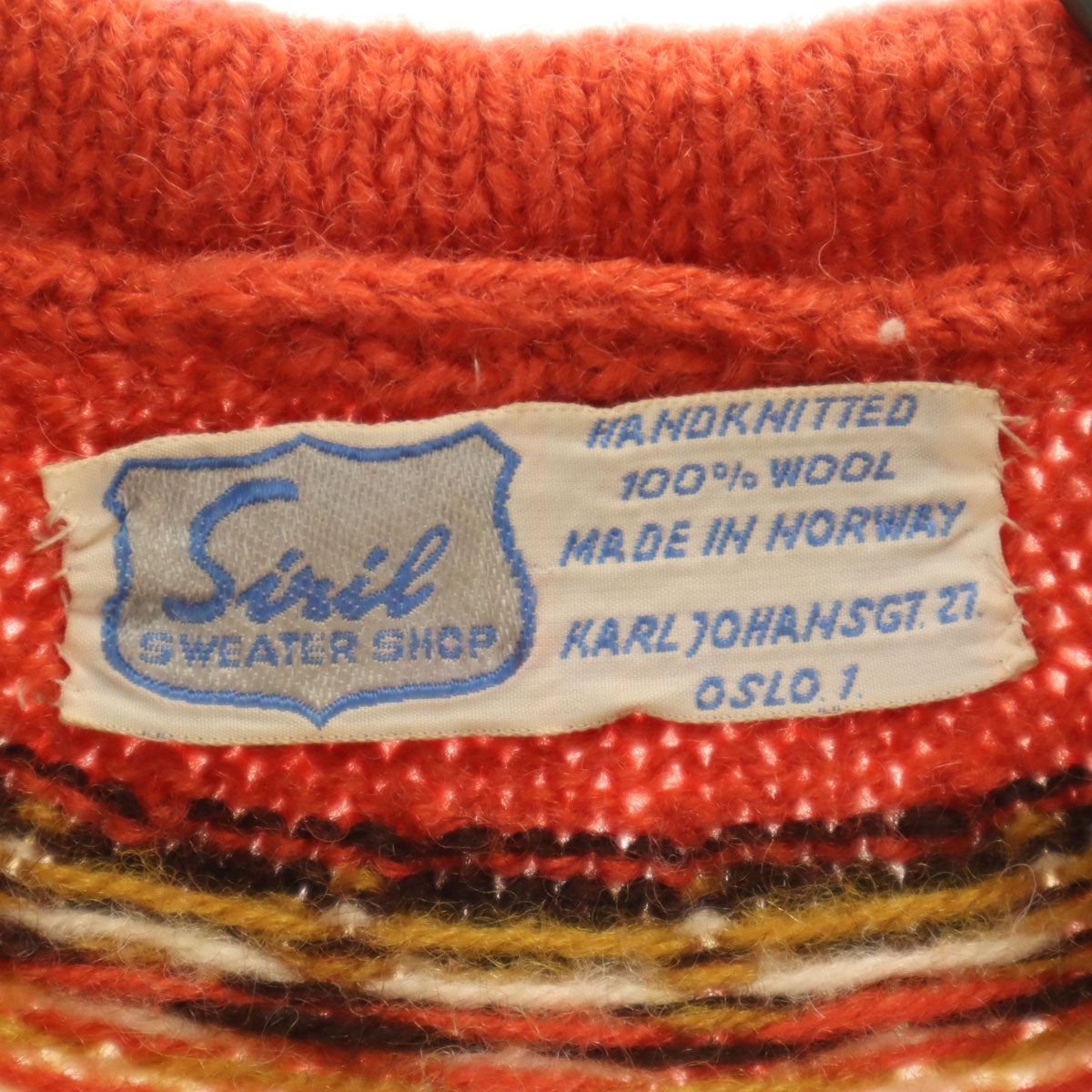 Siril SWEATER SHOP 80s ヴィンテージ フェアアイル柄 長袖 ニットカーディガン オレンジ レディース