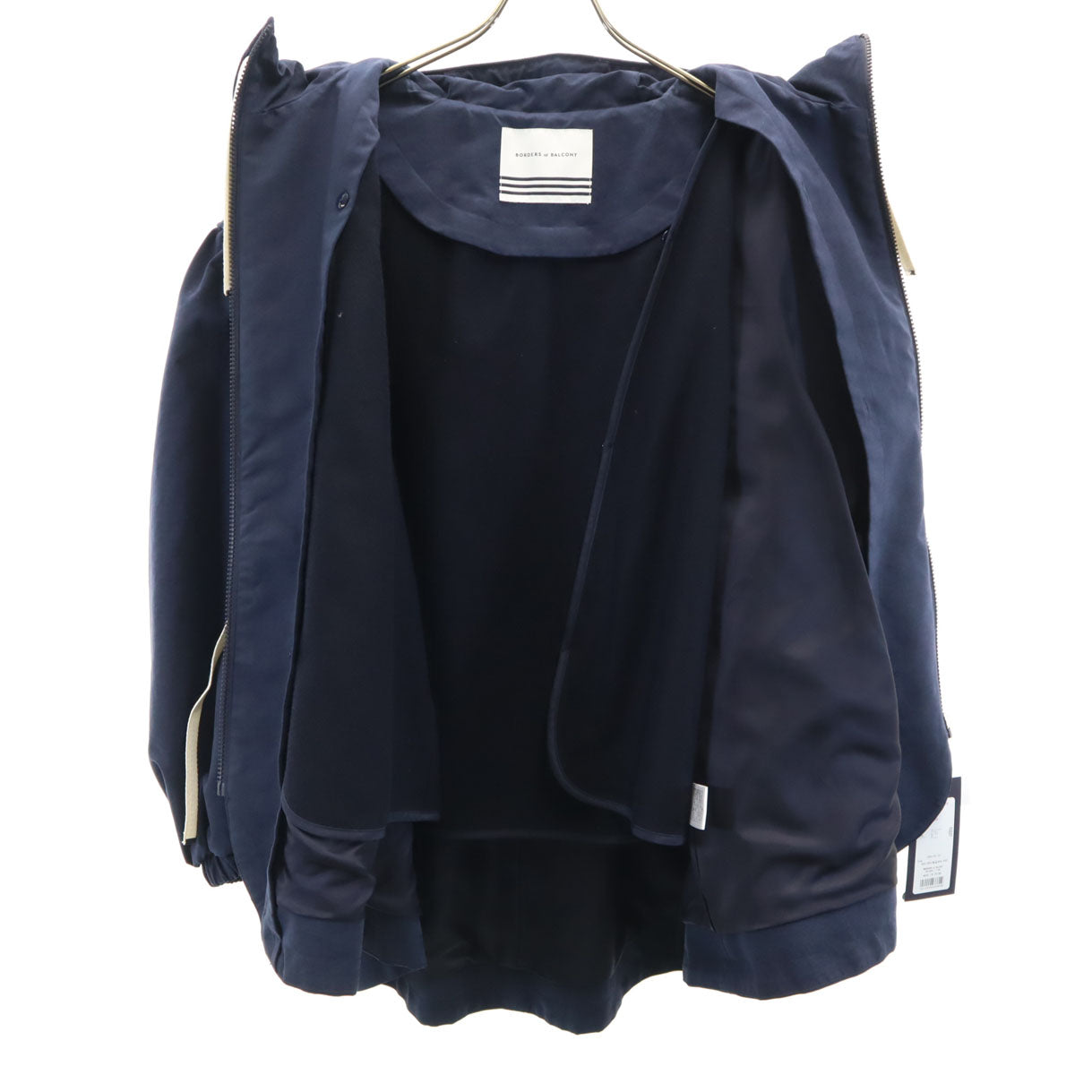未使用 BORDERS at BALCONY ボーダーズアットバルコニー ボリュームスリーブ ショート コート 38 ネイビー ライナー付き レディース