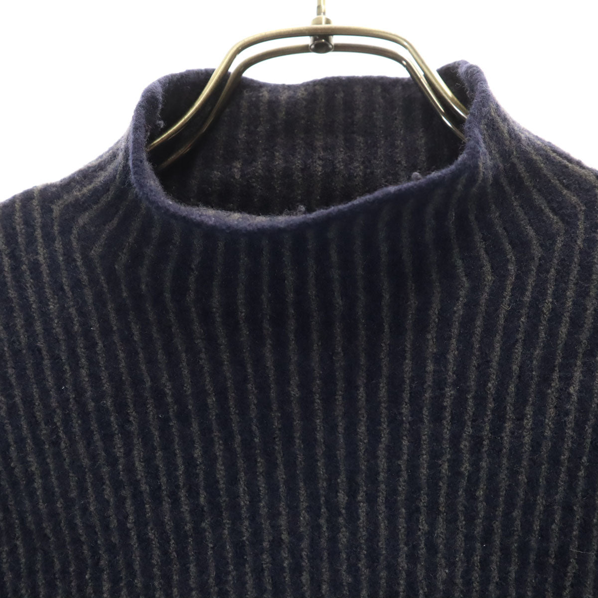 ARMANI COLLEZIONI アルマーニコレッツォーニ イタリア製 ストライプ柄 長袖 ニット 50 ネイビー メンズ