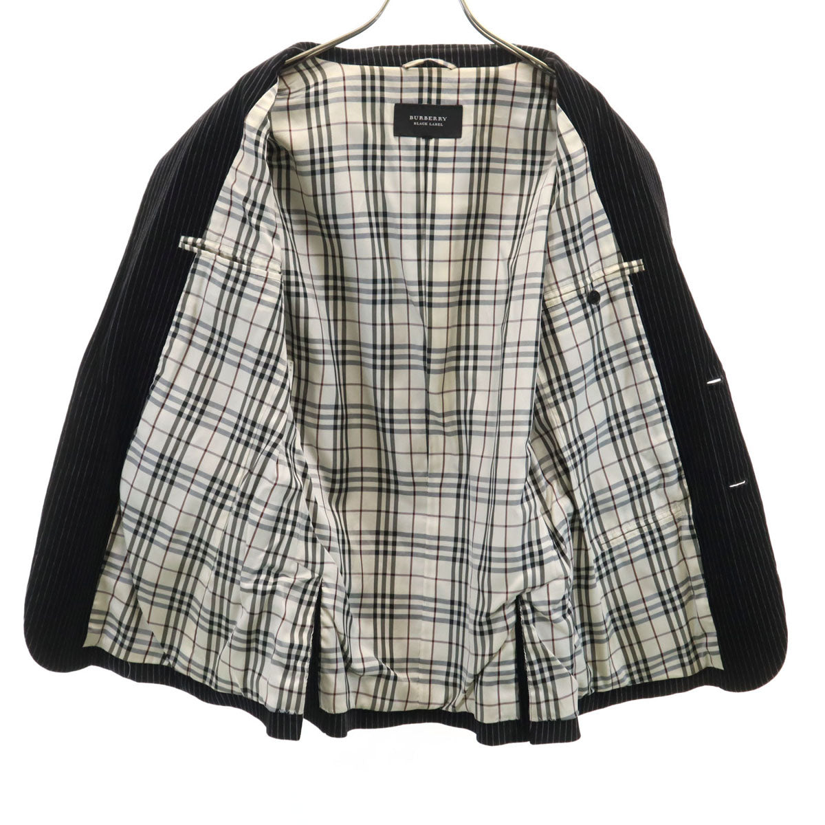 BURBERRY BLACK LABEL バーバリーブラックレーベル ストライプ柄 ベロア テーラードジャケット M ブラック 三陽商会 メンズ