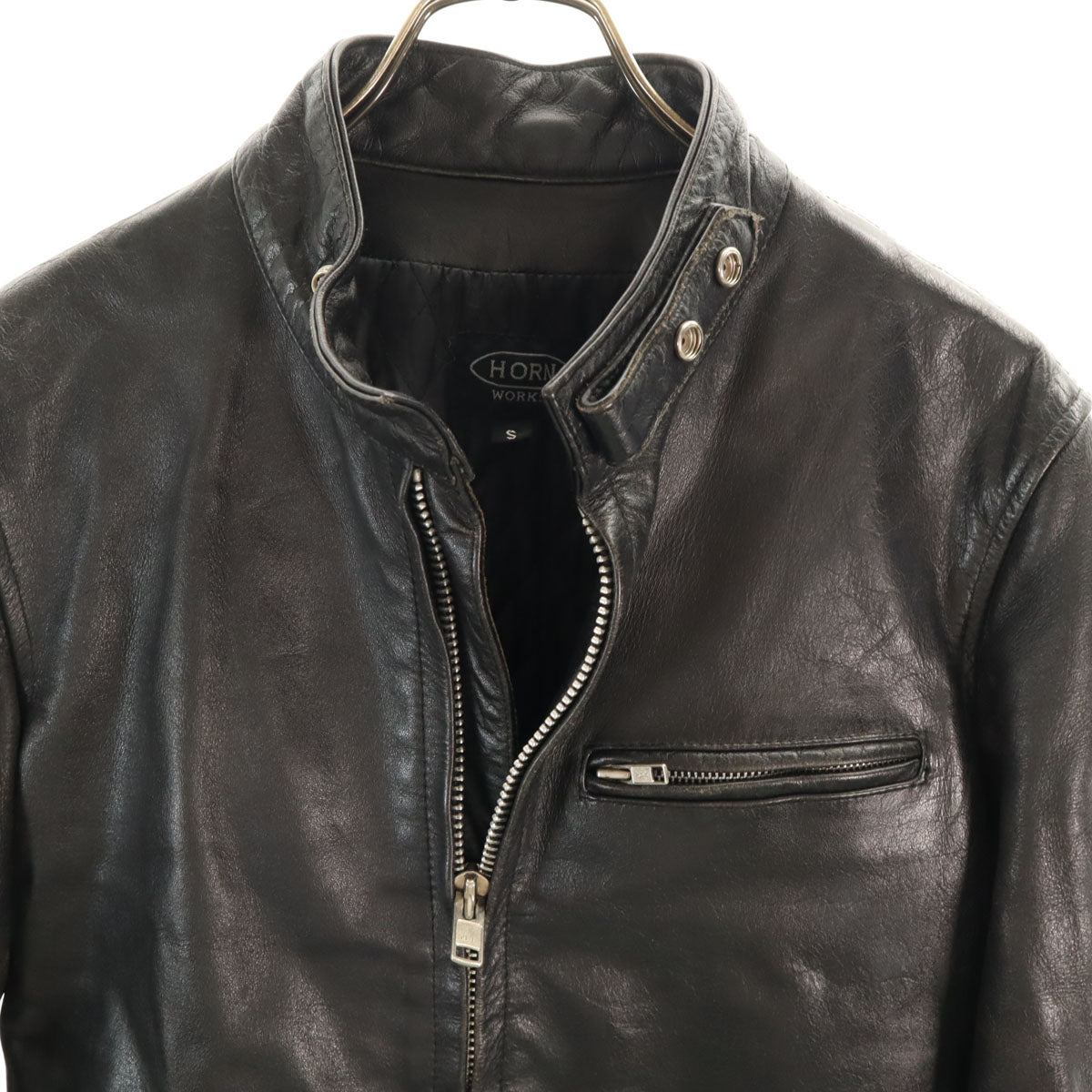 HORN WORKS ホーンワークス 牛革 バッファローレザー シングルライダースジャケット S ブラック メンズ