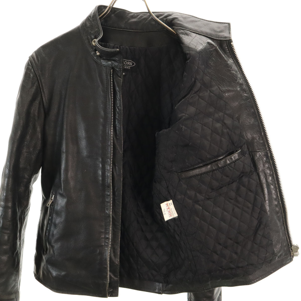 HORN WORKS ホーンワークス 牛革 バッファローレザー シングルライダースジャケット S ブラック メンズ