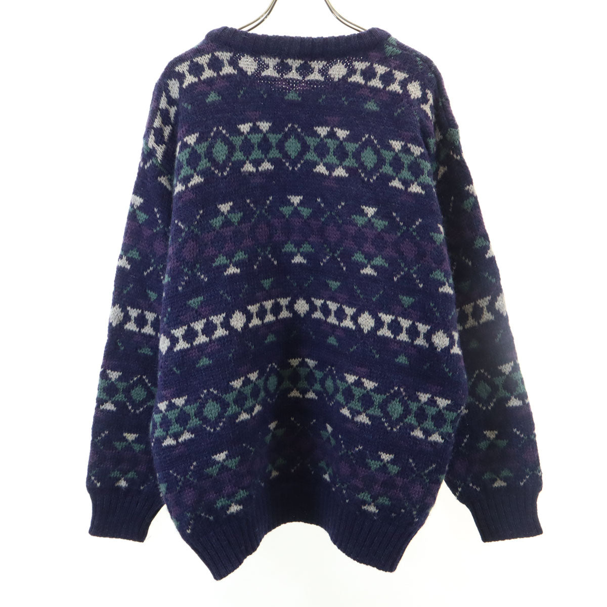 Brooks Brothers ブルックスブラザーズ 80s 90s 英国製 ウール100％ オールド 総柄 長袖 セーター M ネイビー系 ニット メンズ