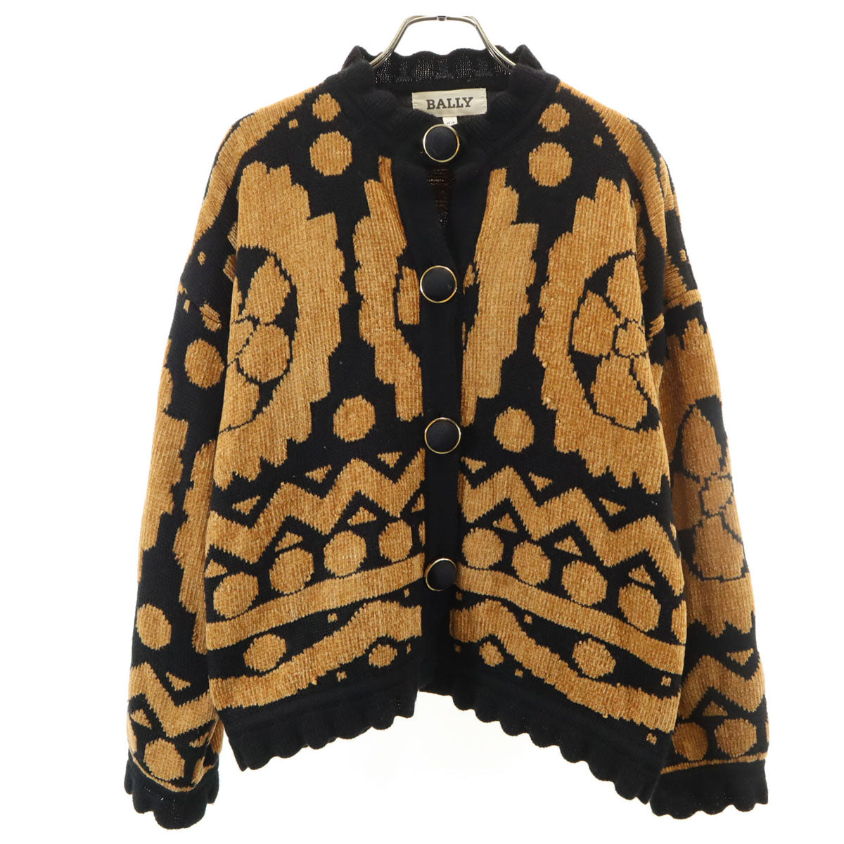 BALLY バリー 80s 90s イタリア製 オールド 総柄 長袖 ニットカーディガン 44 ブラウン レディース
