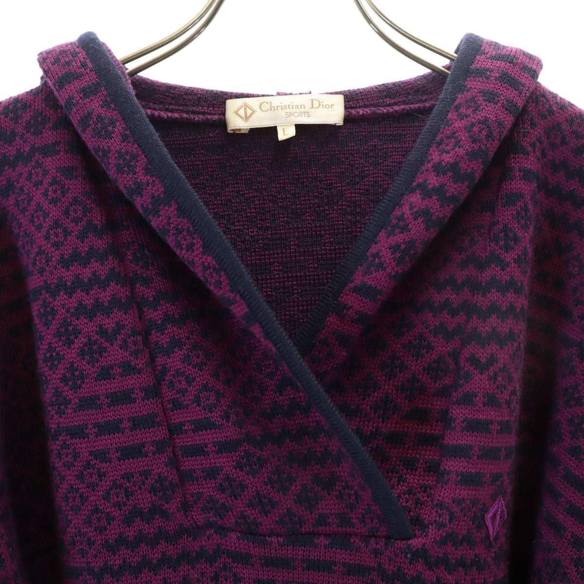 Christian Dior SPORTS クリスチャンディオールスポーツ 90s オールド 総柄 長袖 ニット パーカー L パープル セーター レディース