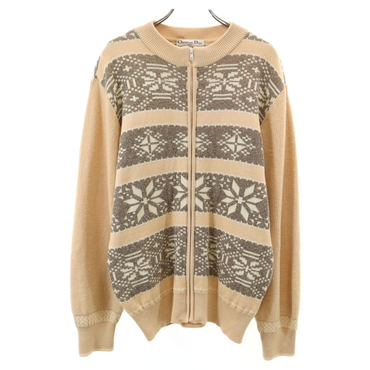 Christian Dior SPORTS クリスチャンディオールスポーツ 90s オールド ノルディック柄 ニットジャケット L ペールオレンジ メンズ