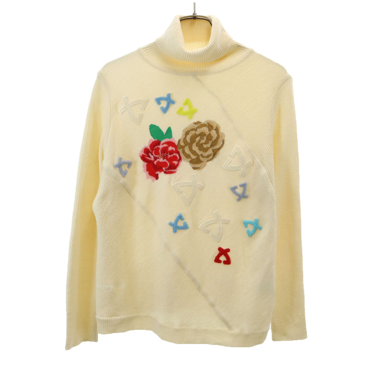 LEONARD SPORT レオナール スポーツ 日本製 バラ 長袖 タートルネック セーター 42 生成り ニット レディース