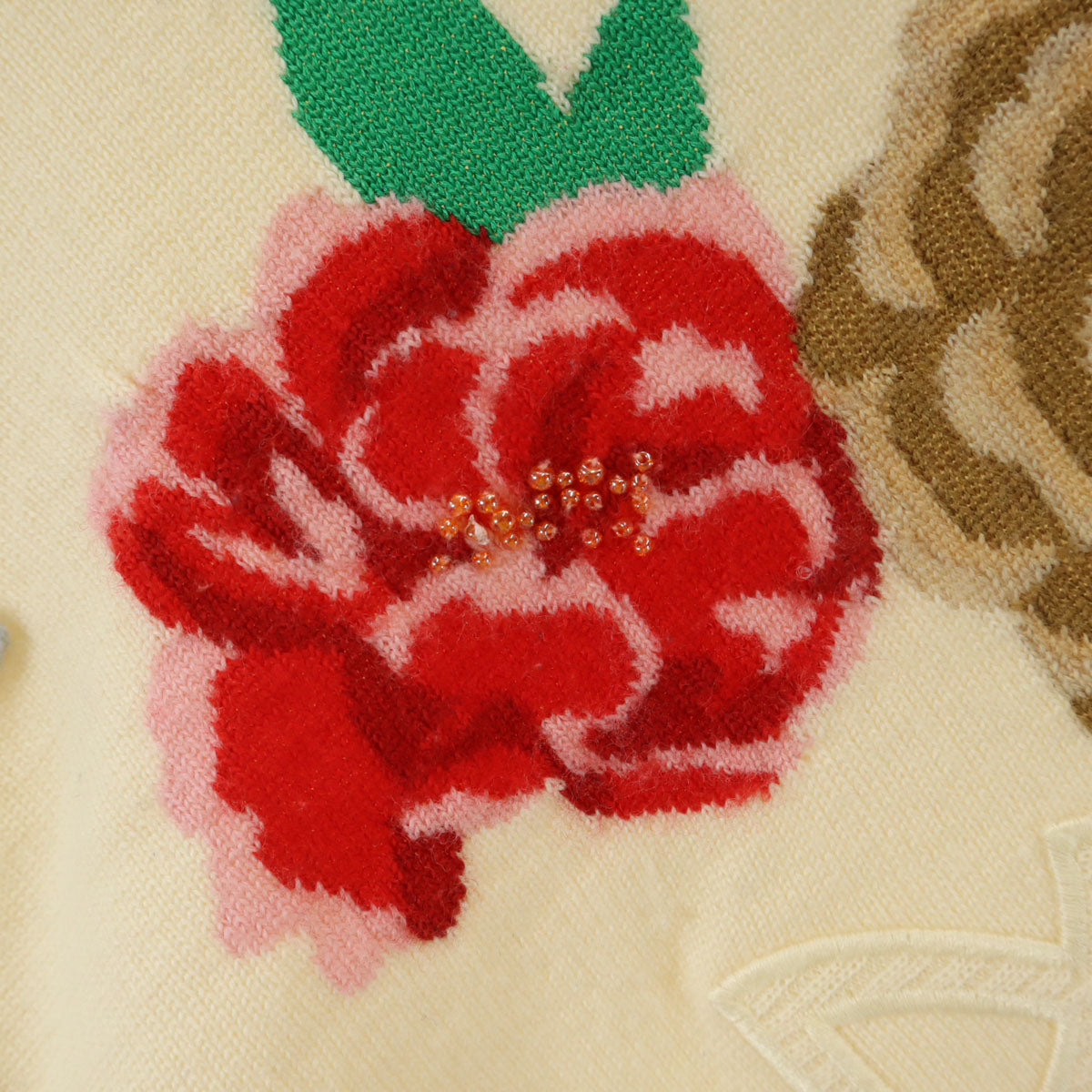 LEONARD SPORT レオナール スポーツ 日本製 バラ 長袖 タートルネック セーター 42 生成り ニット レディース