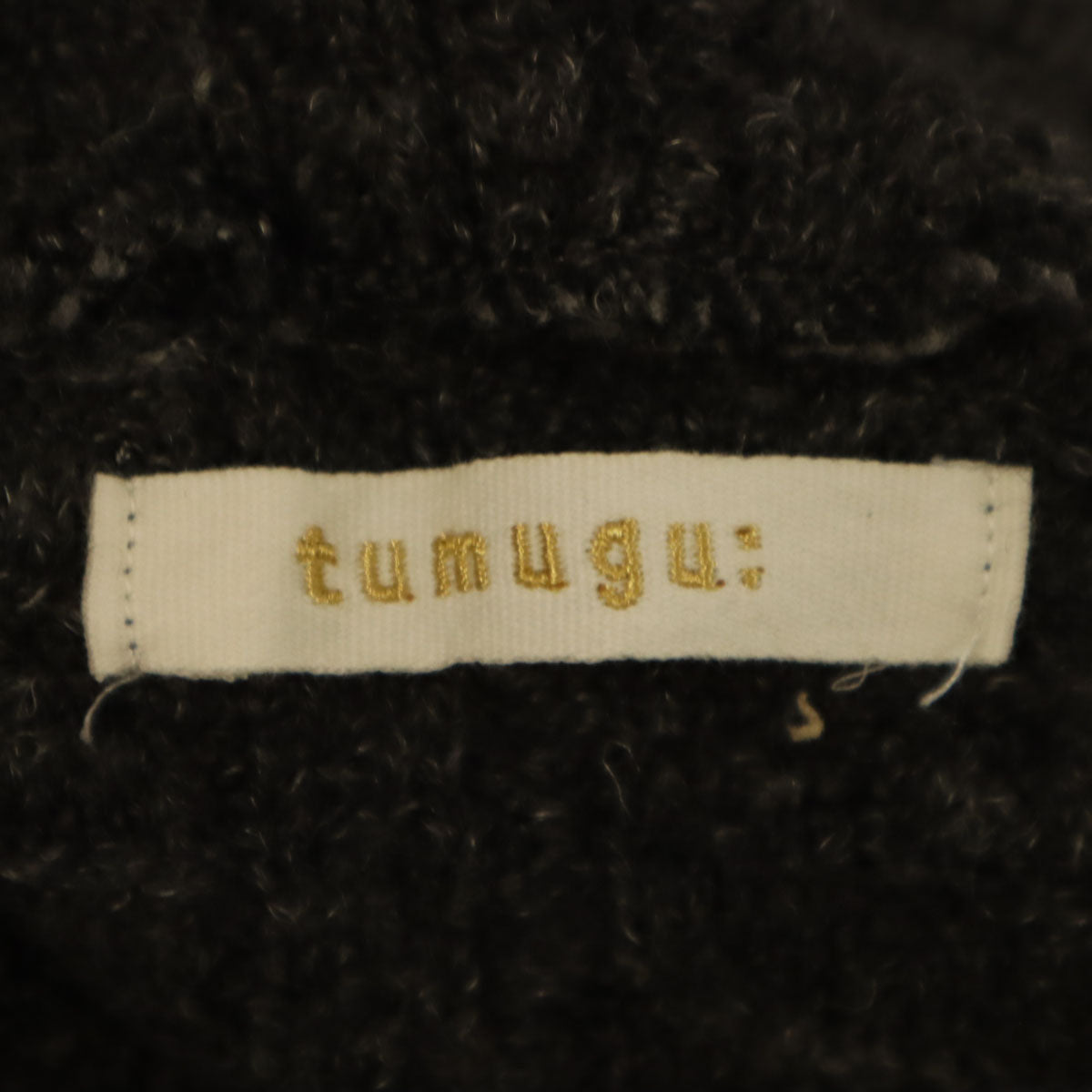 tumugu： ツムグ 日本製 リネンブレンド 5分袖 ショート丈 ケーブル ニット F チャコールグレー セーター レディース