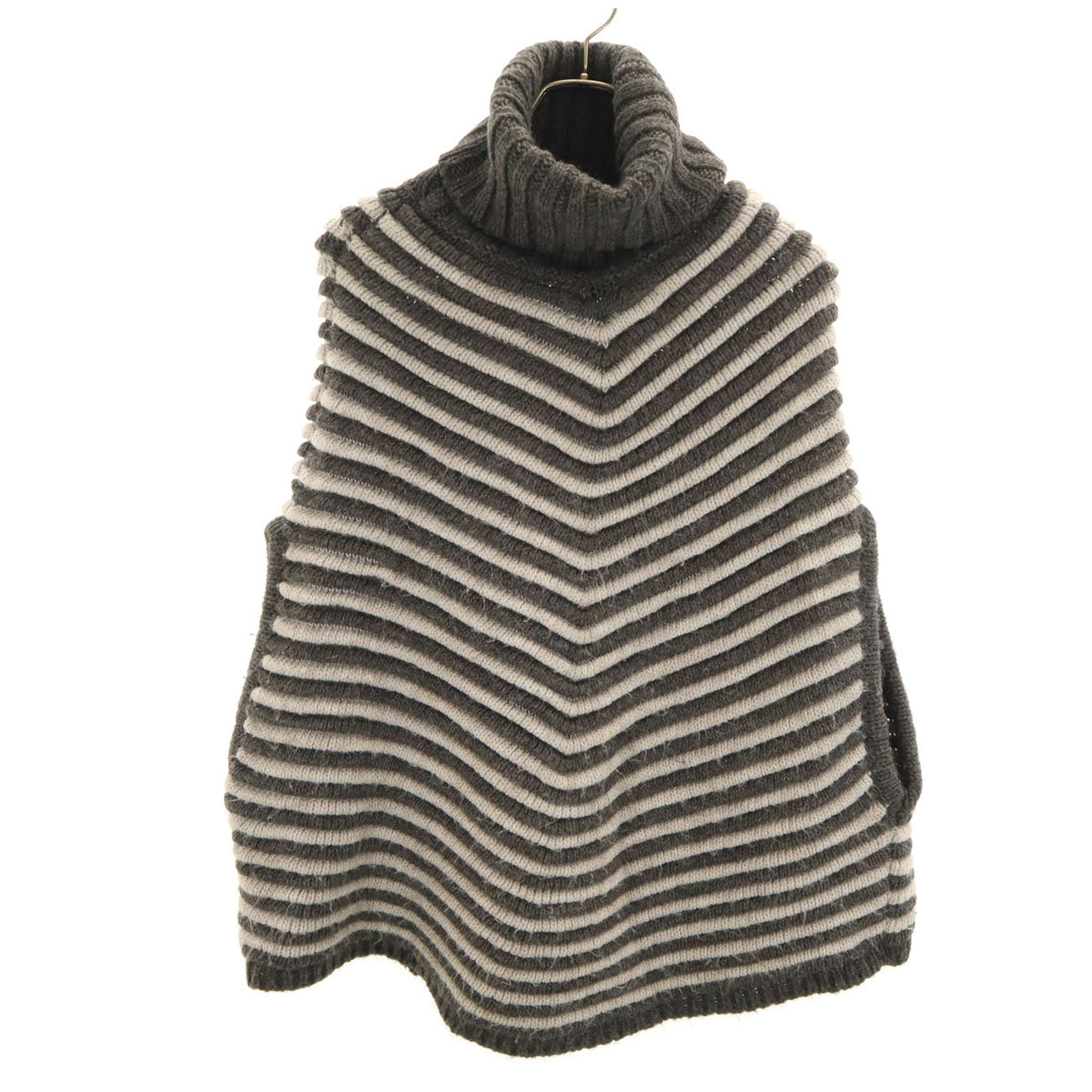DIESEL ディーゼル イタリア製 ボーダー柄 タートルネック ニット ポンチョ S グレー レディース