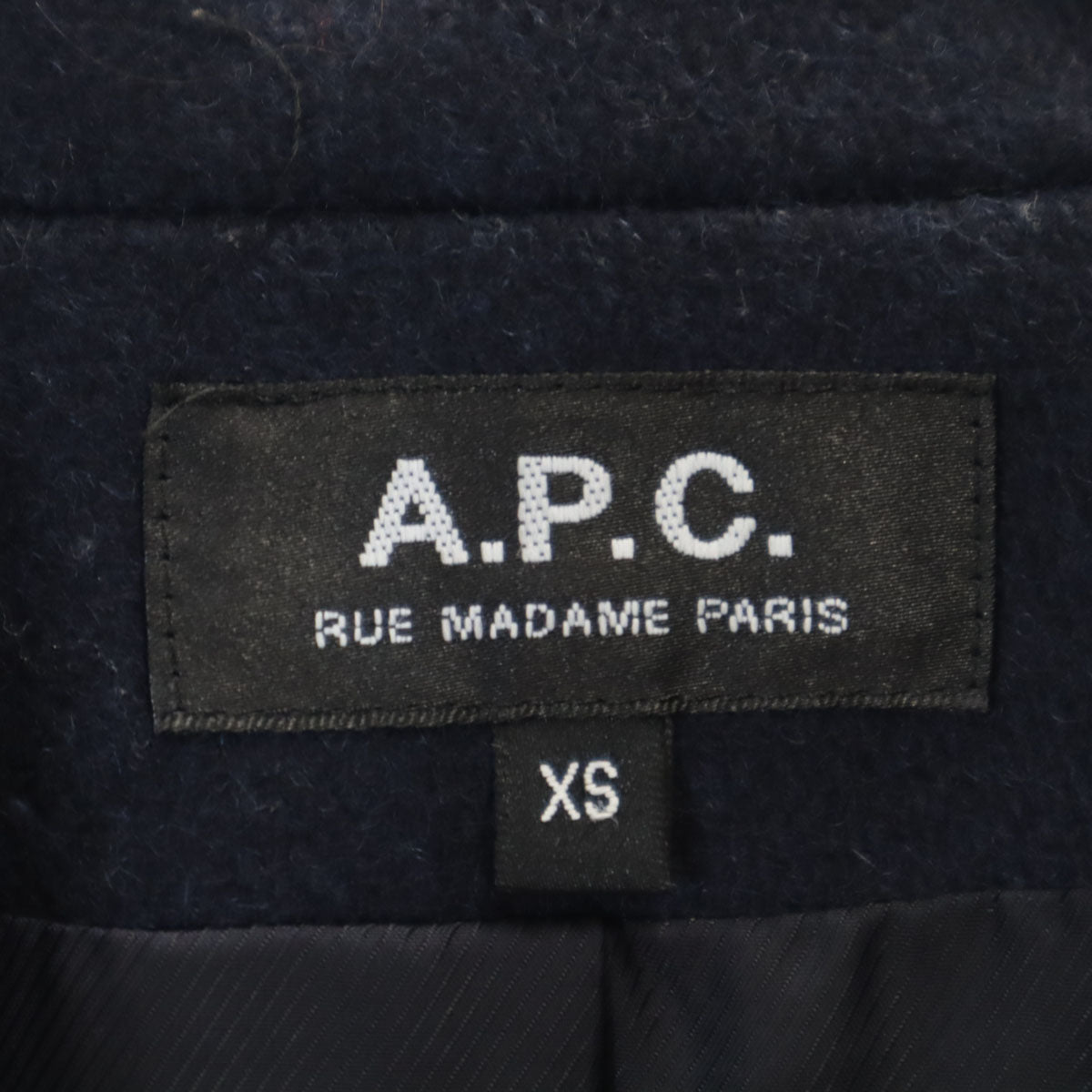 美品 A.P.C. アーペーセー ショールカラー ダブルブレスト ウールコート XS ネイビー レディース